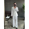 Ekru Beli Kuşaklı Ceket Ve Pantolon Parlak Takım