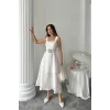 Ekru Kuplu Uzun Elbise