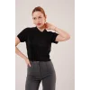Fitilli Kısa Kollu Parlak Siyah Bluz