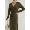 Haki Büzgülü Triko Balık Elbise