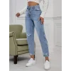 Kadın Açık Mavi Yırtık Mom Fit Kot Pantolon