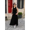 Kadın Arkadan çapraz Detay Yuvarlak Yaka Maksi Viskon Elbise