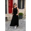 Kadın Arkadan çapraz Detay Yuvarlak Yaka Maksi Viskon Elbise