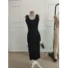Kadın Askılı Derin Yuvarlak Yakalı Sırtı Açık Midi Dalgıç Elbise