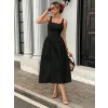 Kadın Askılı Kare Yakalı Uzun Ithal Krep Elbise