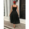Kadın Askılı Kare Yakalı Uzun Ithal Krep Elbise