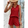 Kadın Askılı Kolsuz V Yakalı önden Düğmeli Bürümcük Bluz Ve Short Ikili Takım