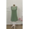 Kadın Askılı V Yakalı Mini çağla Yeşili Elbise