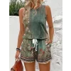 Kadın Askılı Yuvarlak Yaka çiçek Baskılı Süprme Bluz Ve Short Ikili Takım