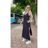 Kadın Askılı Yuvarlak Yakalı Cepli Yırtmaç Detaylı Viskon Elbise Ve Atlet Ikili Takım