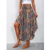 Kadın Beli Lastikli Bağcıklı Asimetrik Kesim Detaylı Desenli Bürümcük Etek