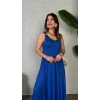 Kadın çan Dokuma Kumaş V Yaka Asimetrik Kesim Elbise