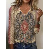 Kadın Truvakarkollu V Yakalı Etnik Desenli Süprem Bluz