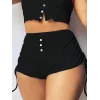 Kadın Ip Askılı Crop Bluz Ve Yanlardan Büzgülü Ikili Kaşkorse Short Takım