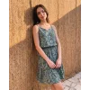 Kadın Ip Askılı V Yakalı Düğmeli Desenli Kısa Süprem Elbise