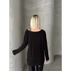 Kadın Kadife Kumaş Leopar Desenli Omuz Detay Uzun Kollu Bluz