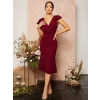 Kadın Kısa Kelebek Kollu Kruvaze Yaka Ithal Krep Midi Elbise