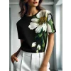 Kadın Kısa Kollu Bisiklet Yaka çiçek Baskılı Süprem Bluz