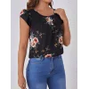Kadın Kısa Kollu Bisiklet Yaka çiçek Baskılı Süprem Bluz