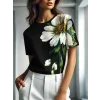 Kadın Kısa Kollu Bisiklet Yaka çiçek Baskılı Süprem Bluz
