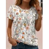 Kadın Kısa Kollu Bisiklet Yaka çiçek Desenli Viskon Bluz