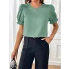 Kadın Kısa Kollu Bisiklet Yaka Kolları Gipeli Ithal Krep Bluz