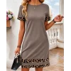 Kadın Kısa Kollu Bisiklet Yaka Leopar şerit Detaylı Kısa Modal Elbise
