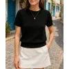 Kadın Kısa Kollu Bisiklet Yaka Triko Bluz