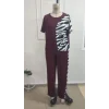 Kadın Kısa Kollu Bisiklet Yaka Zebra Desen Bluz Ve Pantolon Ikili Takım
