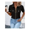 Kadın Kısa Kollu Ceket Yaka önü Fermuarlı Cep Detay Kısa Kol Ithal Krep Bluz