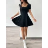 Kadın Kısa Kollu Kare Yaka Short Detaylı Cepli Dalgıç Elbise