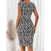 Kadın Kısa Kollu Kare Yakalı Leopar Desenli Dalgıç Elbise