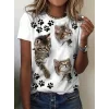 Kadın Kısa Kollu Kedi Ve Pati Baskılı Süprem T-shirt
