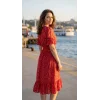 Kadın Kısa Kollu Kruvaze Yaka Beli Lastikli çiçek Desenli Elbise
