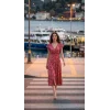 Kadın Kısa Kollu Kruvaze Yaka Beli Lastikli çiçek Desenli Elbise
