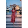 Kadın Kısa Kollu Kruvaze Yaka Beli Lastikli çiçek Desenli Elbise
