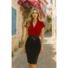 Kadın Kısa Kollu Kruvaze Yaka Krep Elbise (Kemersiz)
