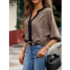 Kadın Kısa Kollu önden şerit Detaylı Desenli Sandy Bluz