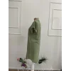 Kadın Kısa Kollu V Hakim Yakalı Kısa Keten Elbise