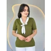 Kadın Kısa Kollu V Yaka Fular Detay Merserize Triko Bbluz