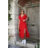 Kadın Kısa Kollu V Yaka Maxi Boy Elbise 124 Cm