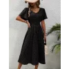 Kadın Kısa Kollu V Yakalı Beli Lastikli Midi Süprem Elbise