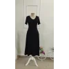 Kadın Kısa Kollu V Yakalı Cepli Midi Viskon Elbise