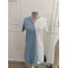 Kadın Kısa Kollu V Yakalı çift Renklç Kısa Lazer Kesim çiçek Detaylı Ithal Krep Elbise