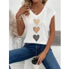 Kadın Kısa Kollu V Yakalı Kalp Desen Viskon Bluz