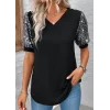 Kadın Kısa Kollu V Yakalı Pul Payet Detaylı Viskon Bluz