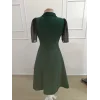 Kadın Kısa Kollu Yakalı önden Düğmeli Midi Ithal Krep Elbise
