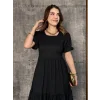 Kadın Kısa Kollu Yakası Açık Katlı Bürümcük Balon Elbise