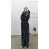Kadın Omuzlardan Açık Boyundan Bağlamalı Puantiyeli Uzun örme Krep Elbise