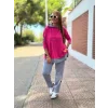 Kadın Pembe Kapşonlu Etek Ucu Detay Arma Ters Dikiş Gorunumlu Ikili Takım